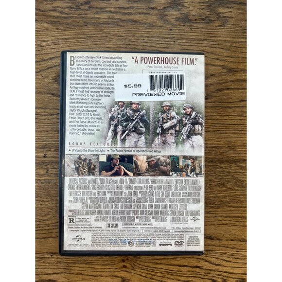 Lone Survivor DVD 2013 Mark Wahlberg Taylor Kitsch Action Movie Pre-Owned - Picture 2 of 3